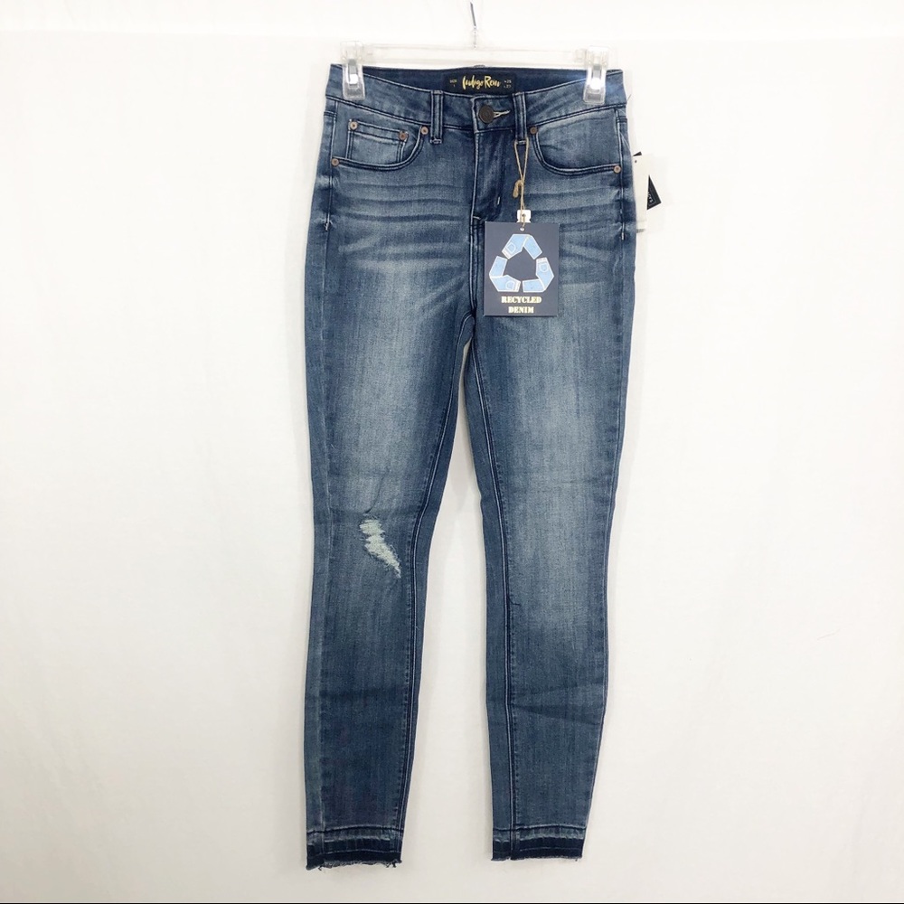 NEW Indigo Rein High Rise Distressed Released Hem Ankle Jeans, Size 25, Junior 1
